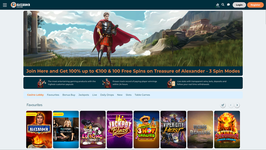 Alexander Casino Desktop Homepage