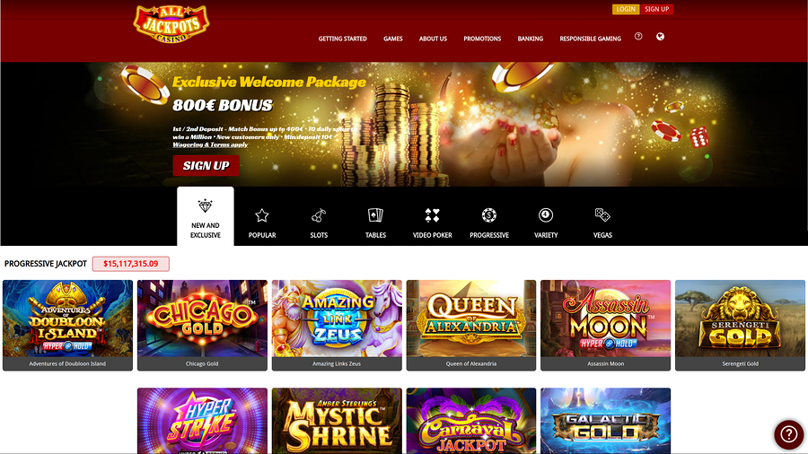 All Jackpots Casino Desktop Homepage