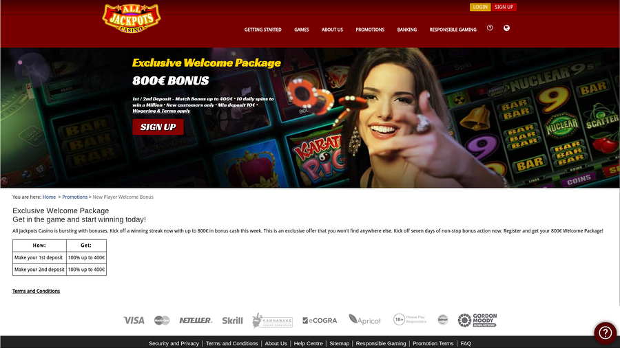 All Jackpots Casino Desktop Promotions