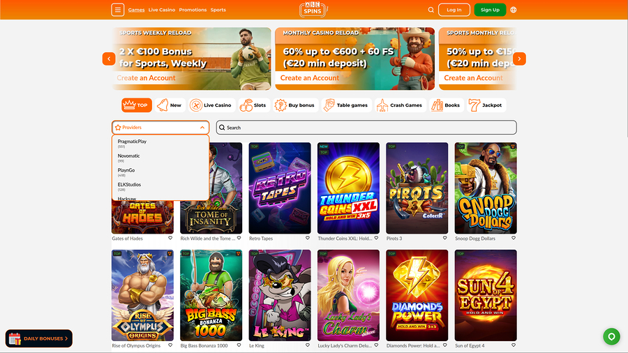 AllSpins Casino Desktop Game Developers