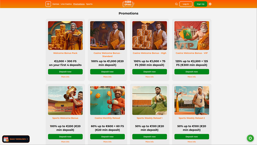 AllSpins Casino Desktop Promotions