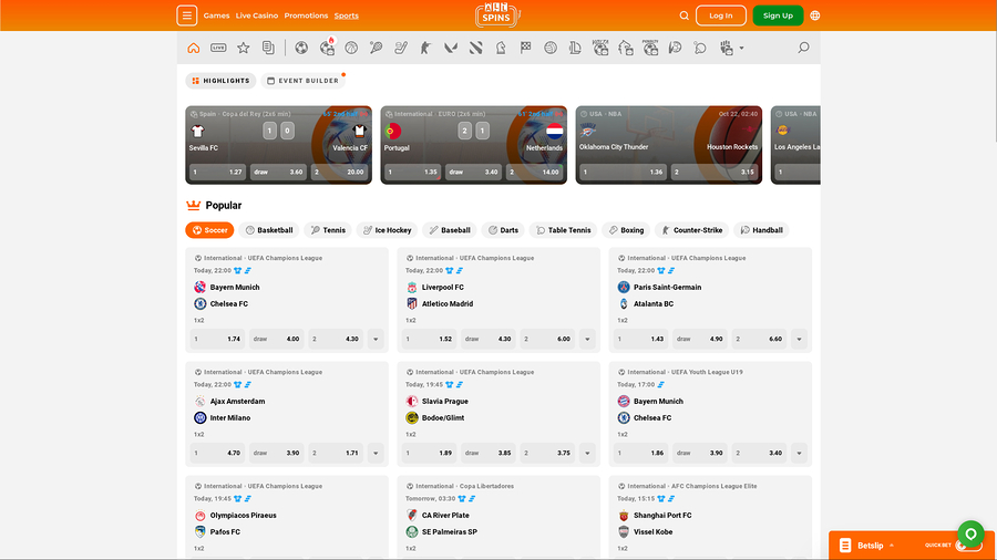 AllSpins Casino Desktop Sports