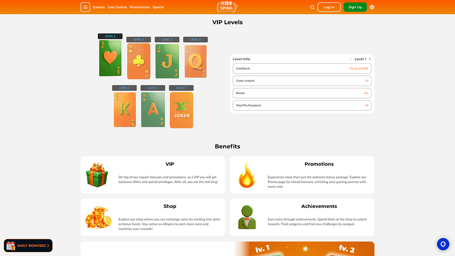 AllSpins Casino Desktop VIP Program