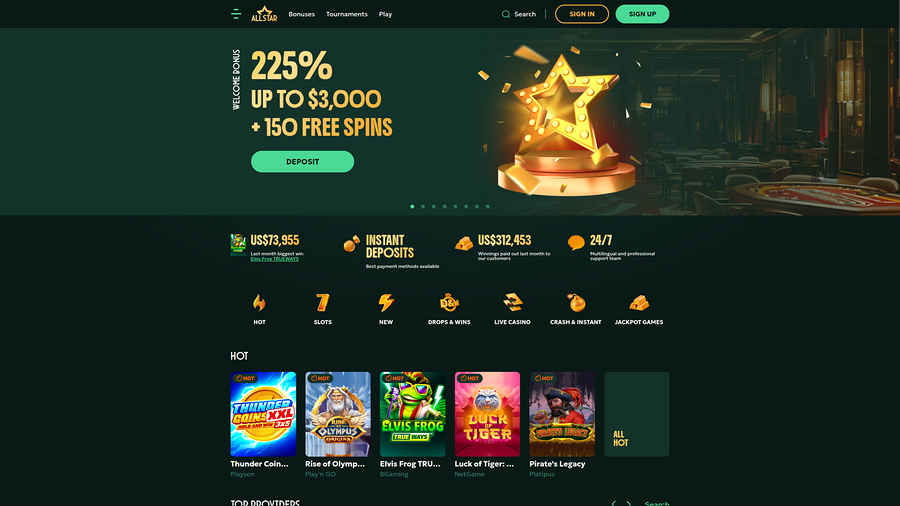 AllStar Casino Desktop Homepage