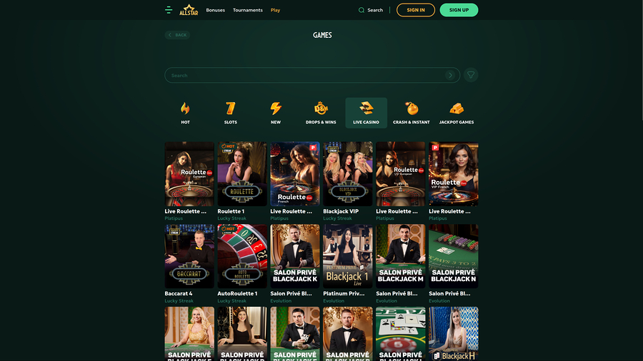AllStar Casino Desktop Live Dealer