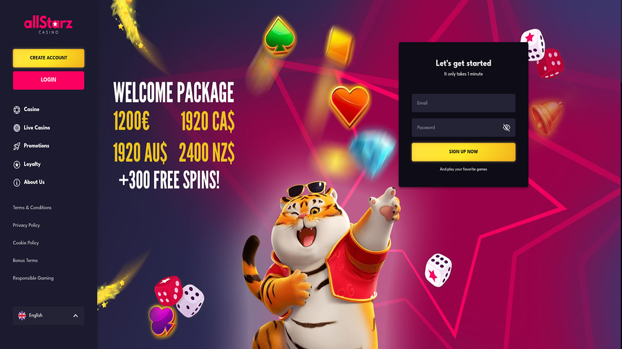AllStarz Casino Desktop Homepage