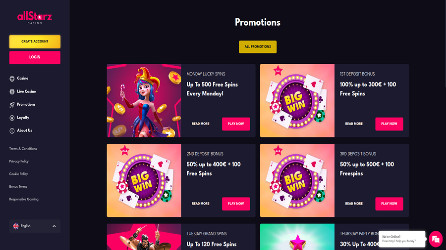 AllStarz Casino Desktop Promotions