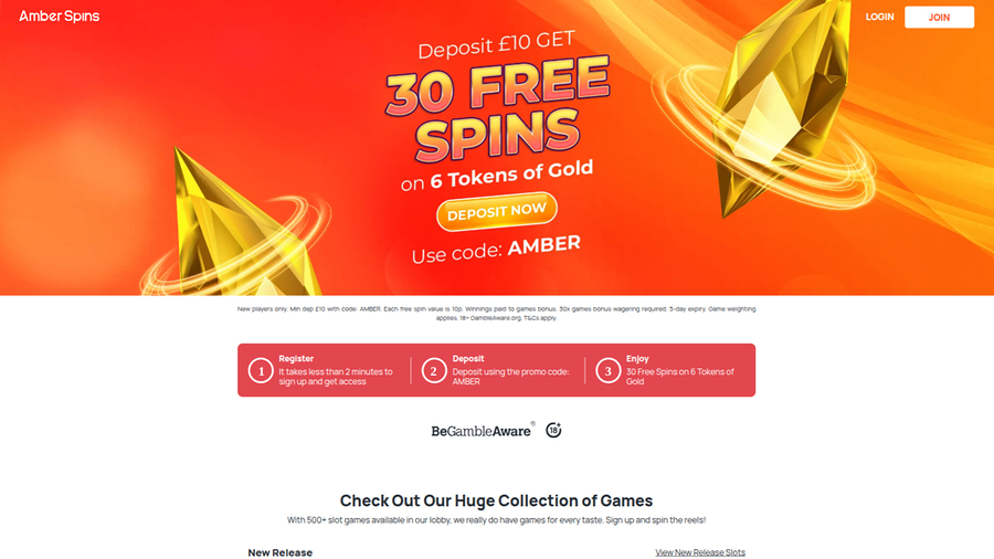 Amber Spins Casino Desktop Homepage