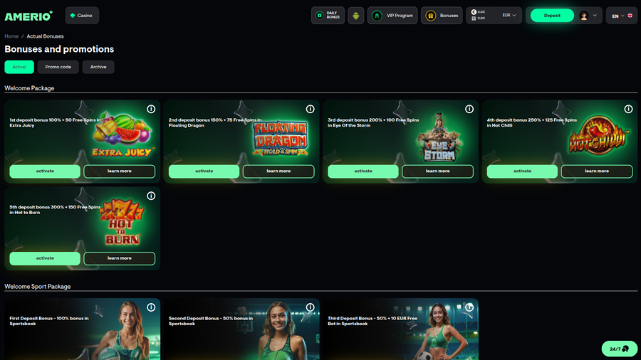 Amerio.bet Casino Desktop Promotions