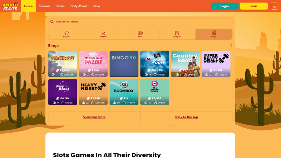 Amigo Slots Casino Bingo Desktop