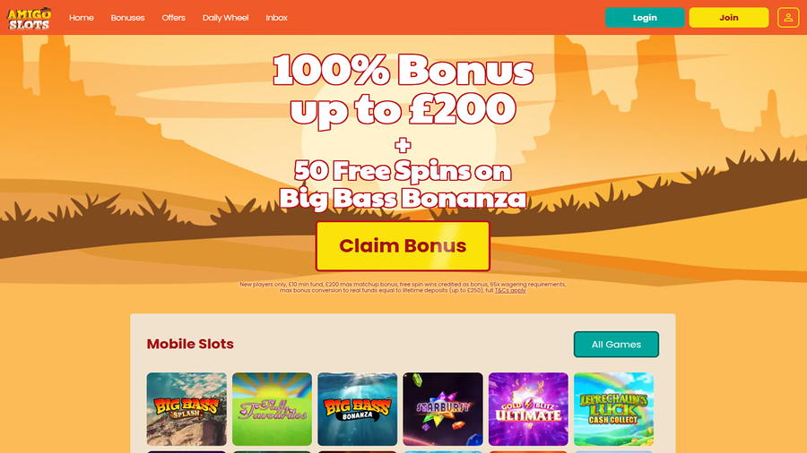 Amigo Slots Casino Homepage Desktop