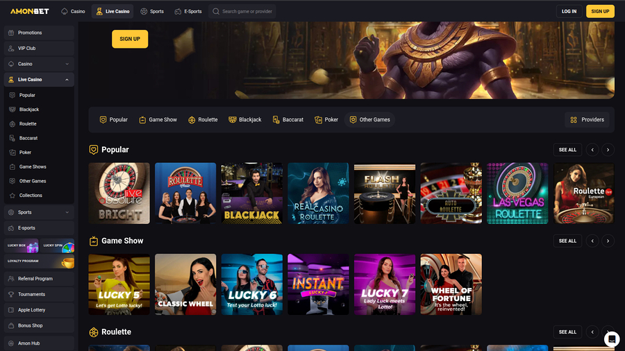 Amonbet Casino Live Dealer Desktop