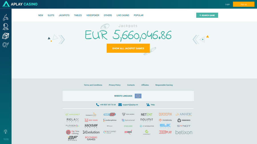 Aplay Casino Desktop Homepage