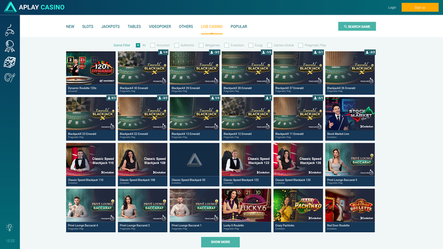 Aplay Casino Desktop Live Dealer