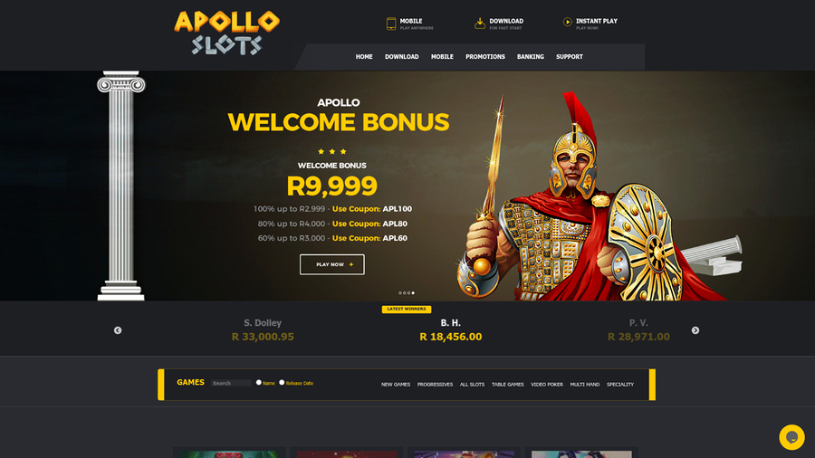 Apollo Slots Desktop Homepage