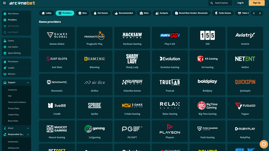 Arcanebet Casino Desktop Game Developers