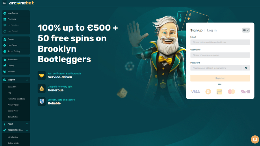 Arcanebet Casino Desktop Homepage