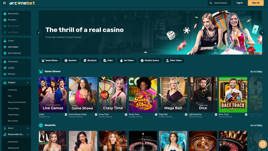 Arcanebet Casino Desktop Live Dealer