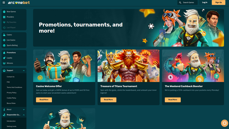 Arcanebet Casino Desktop Promotions