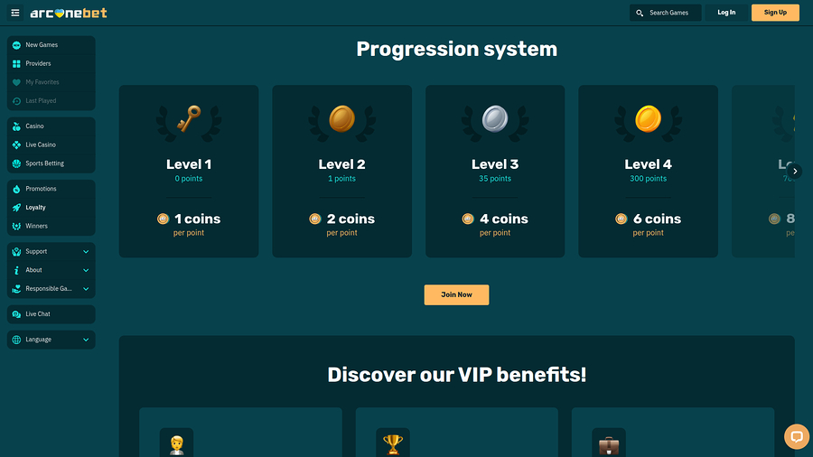 Arcanebet Casino Desktop VIP Program