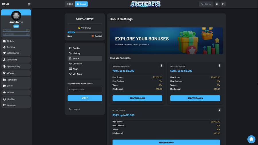  Arcticbets Casino Bonus Desktop