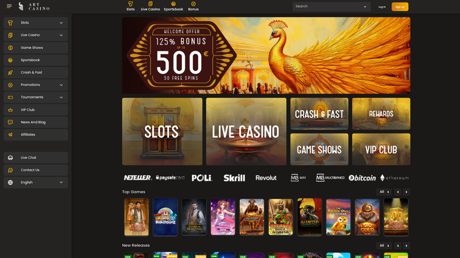 Página de inicio de escritorio de Art Casino