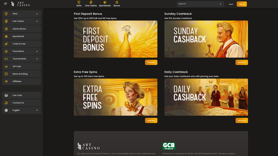 Promociones de escritorio de Art Casino