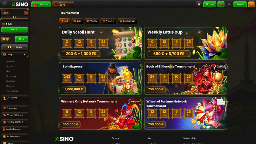 Asino Casino Desktop Tournaments