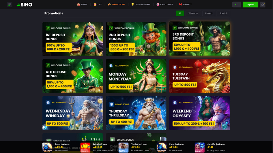 Asino Casino Desktop Promotions