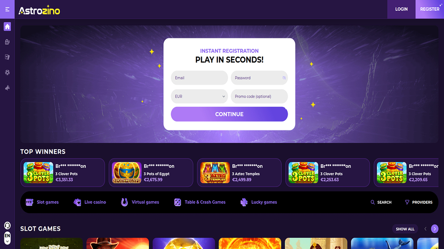 Astrozino Casino Desktop Homepage