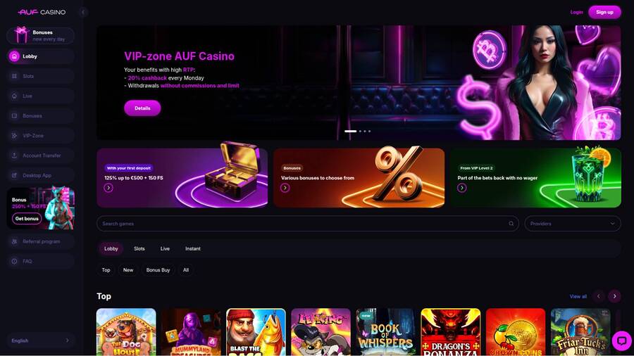 Homepage screenshot of Auf Casino
