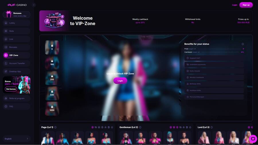 VIP page screenshot of Auf Casino