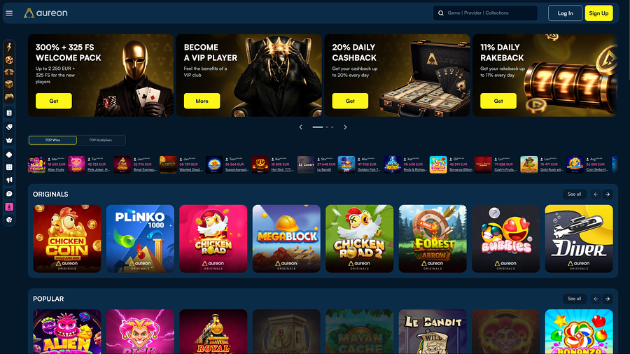 Página de inicio de escritorio del casino Aureonplay