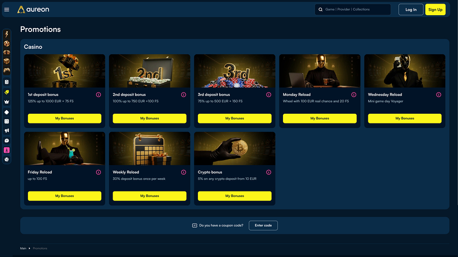 Promociones de escritorio del casino Aureonplay