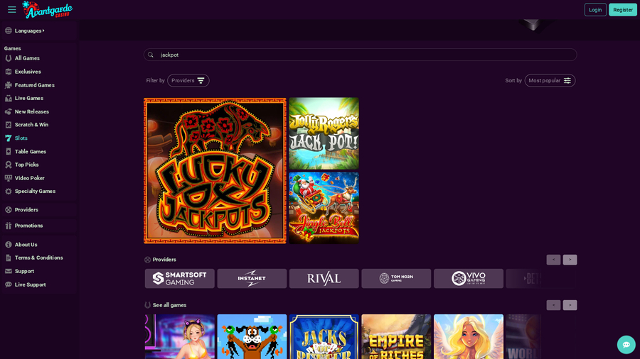Avantgarde Casino Desktop Jackpot
