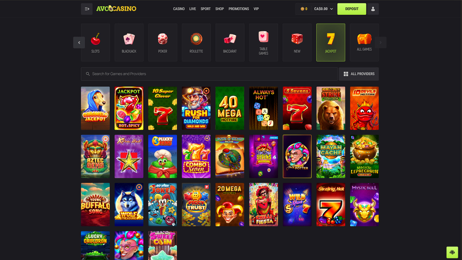 Avocasino Desktop Jackpot