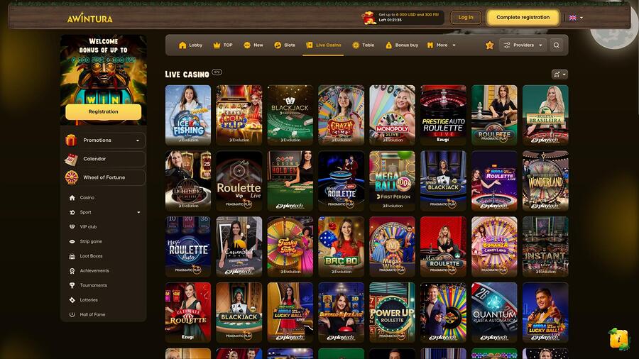 Página de crupier en vivo del Casino Awintura
