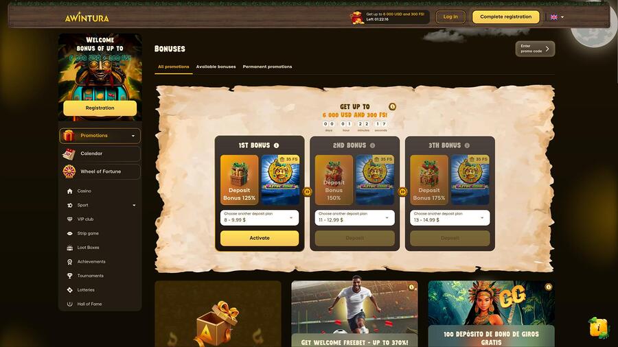 Página de promociones del Casino Awintura