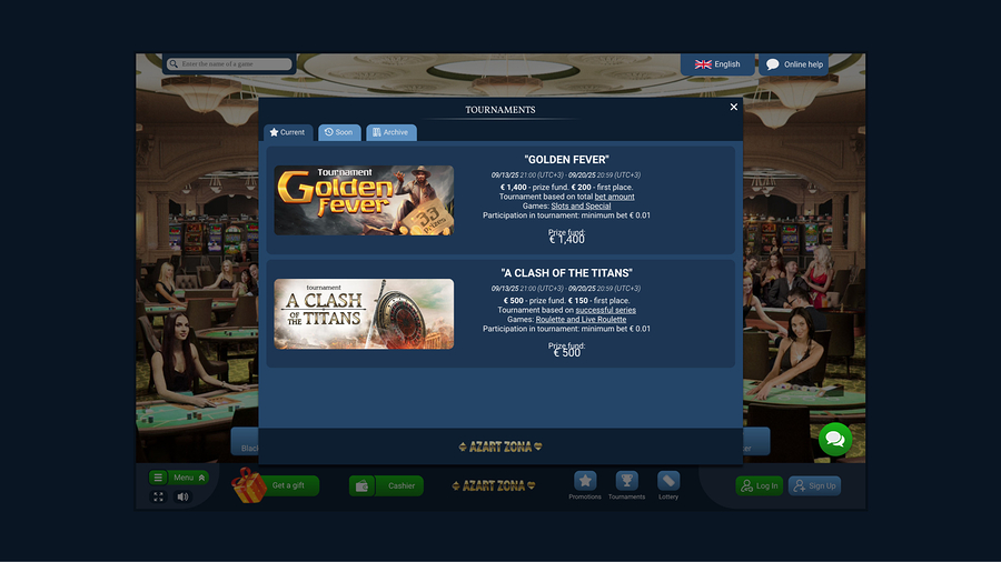 Azart Zona Casino Desktop Tournaments