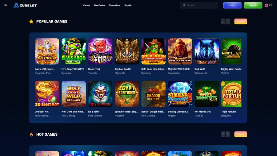 Games page screenshot of AzurSlot Casino