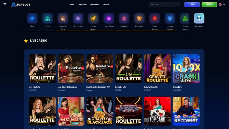 Live page screenshot of AzurSlot Casino