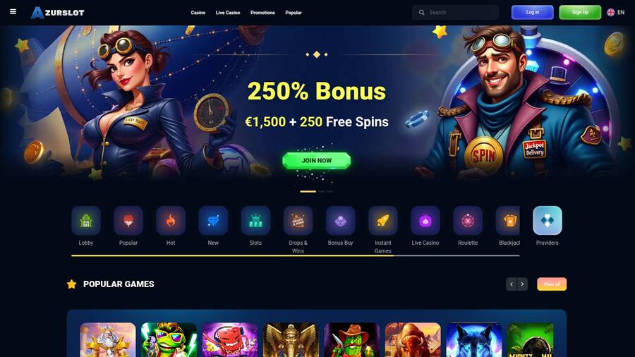 Homepage screenshot of AzurSlot Casino