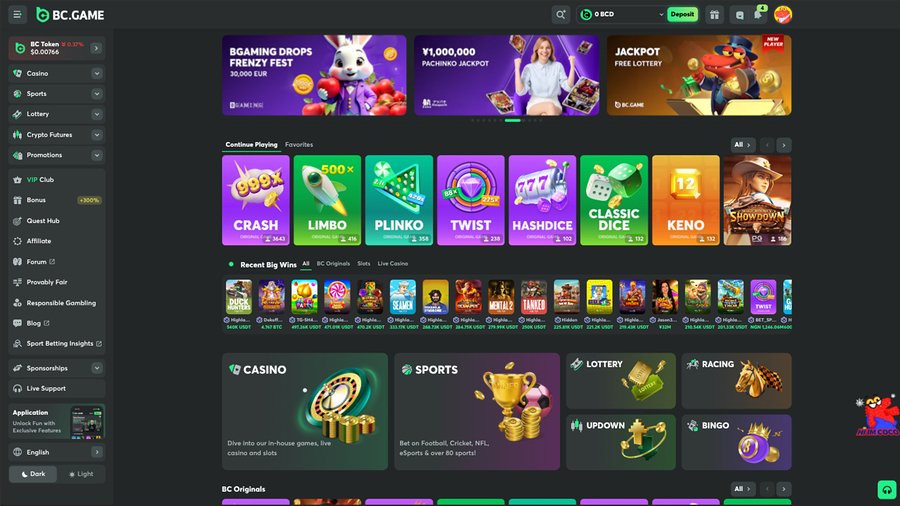 BC.Game Casino Desktop Homepage