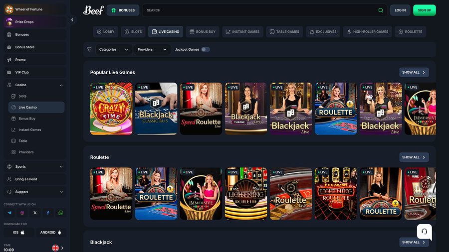 Beef Casino Live Dealer Desktop