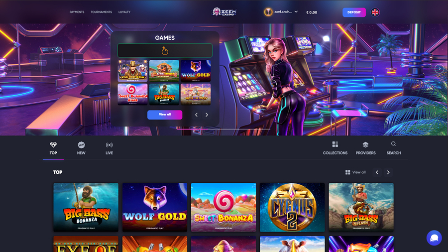 Beem Casino Desktop Homepage