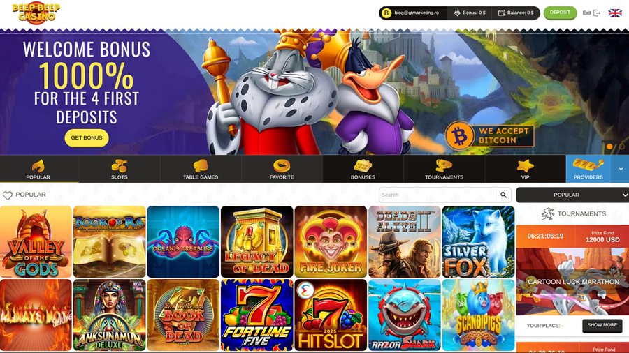 Beep Beep Casino Desktop Homepage