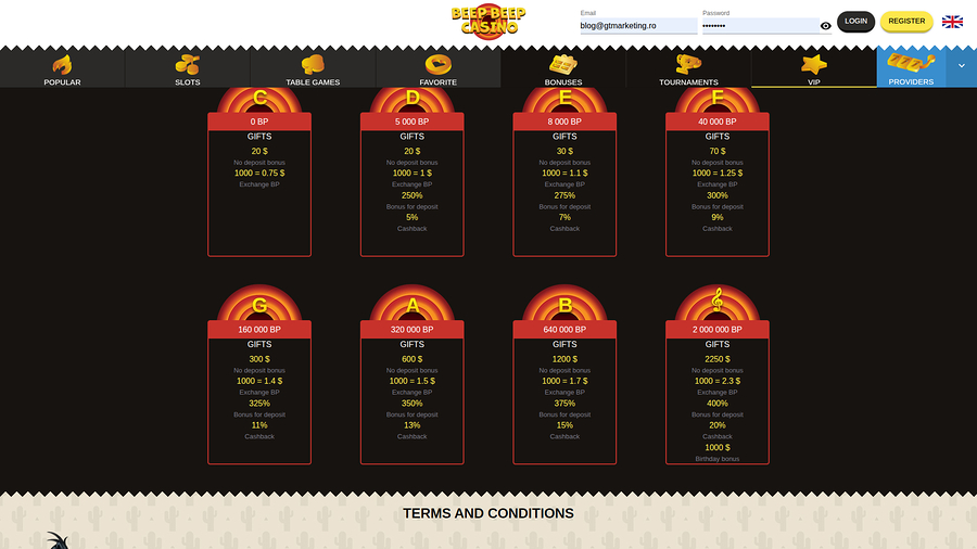 Beep Beep Casino Desktop VIP Program