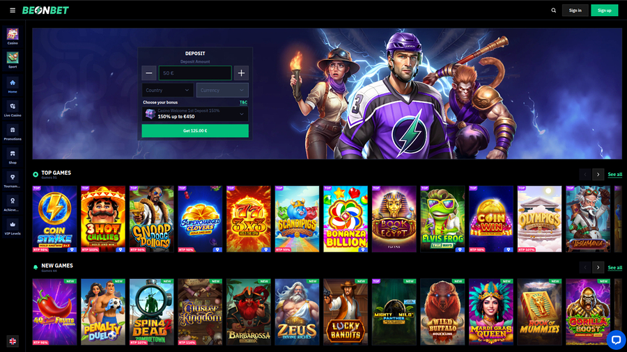 Beonbet Casino Desktop Homepage