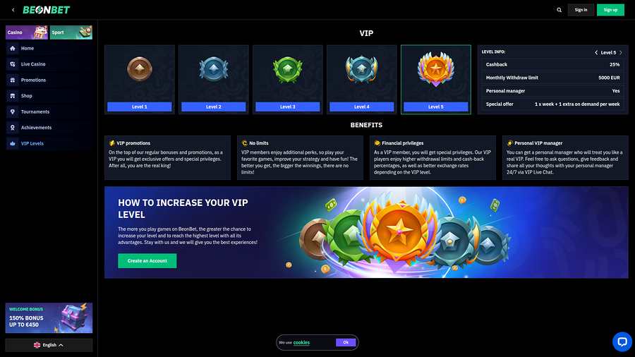 Beonbet Casino Desktop VIP Program