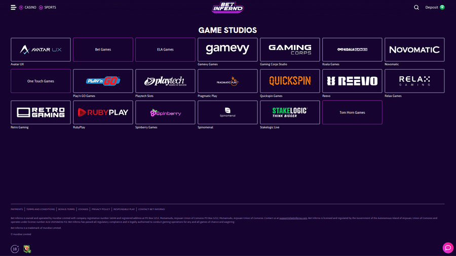 Bet Inferno Casino Game Developers Desktop